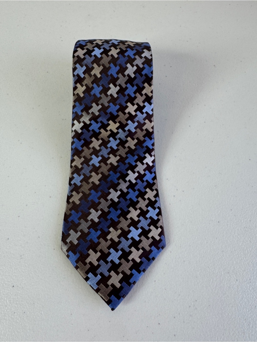 Joseph & Feiss Silk Tie Brown Blue Geometric Print Business Classic Jacquard - Picture 3 of 13